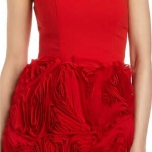 Alberto Malaki Red Dress Ruffle and Cut Out Accent.